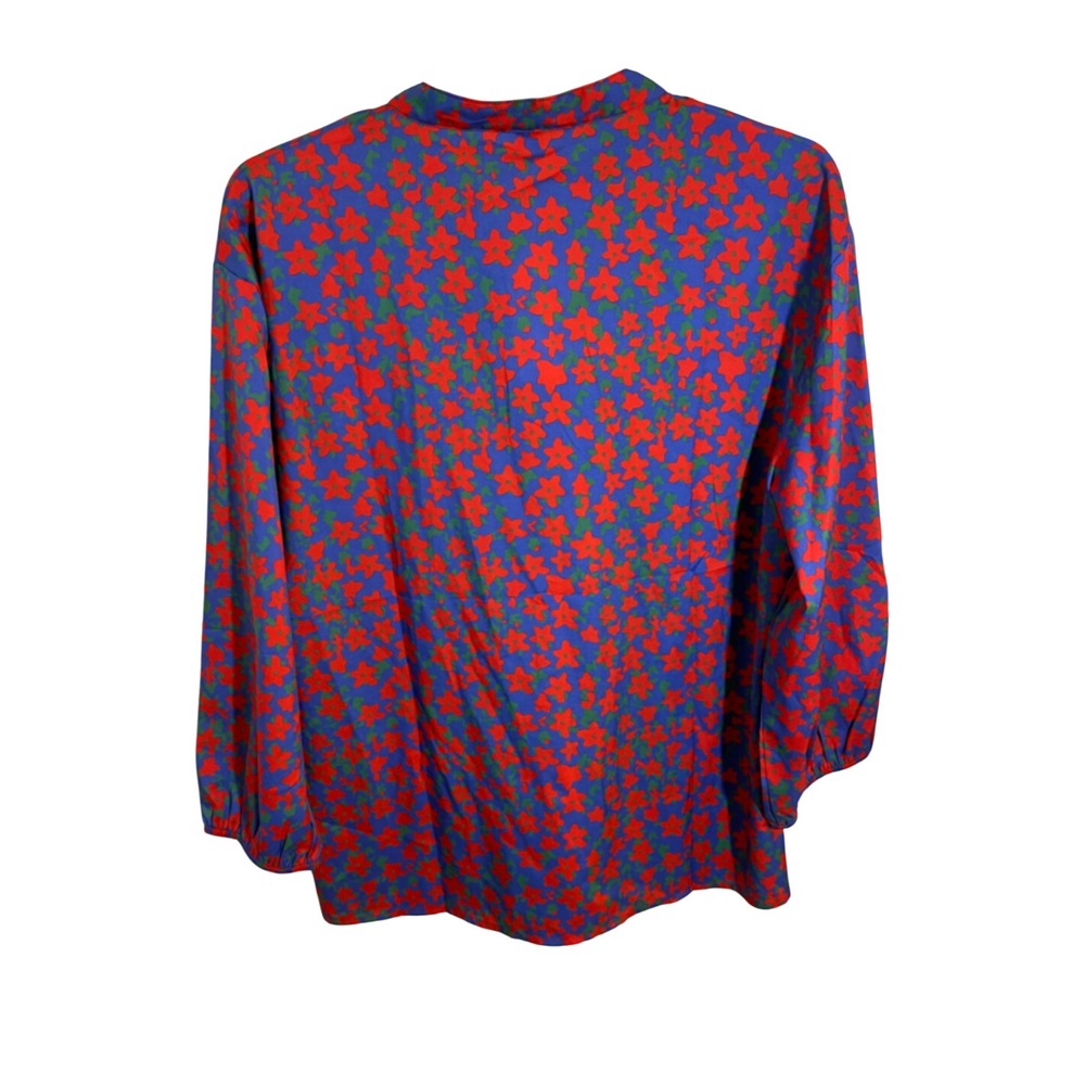 Floral Button Down Blouse Blue Red Star Flower Long Sleeve Top XL NWT - Picture 5 of 6